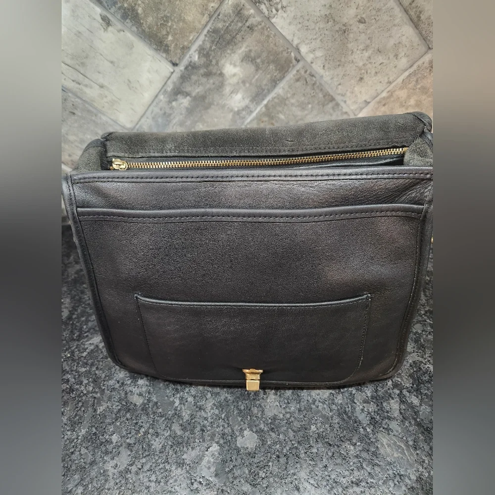 Vintage COACH Stewardess 9525 Brass Black Leather Crossbody Bag Costa Rica - Picture 12 of 16